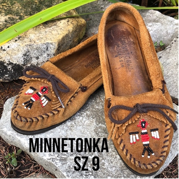 Minnetonka Beaded Moccasin-Sz 9-Brown-GUC